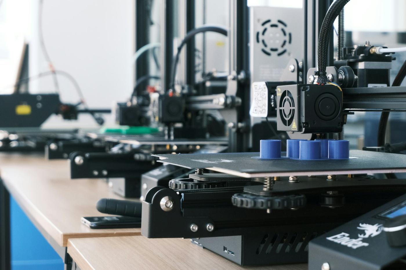 A row of 3D printers