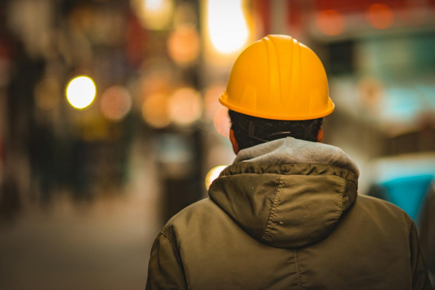 Worker wearing a hard hat