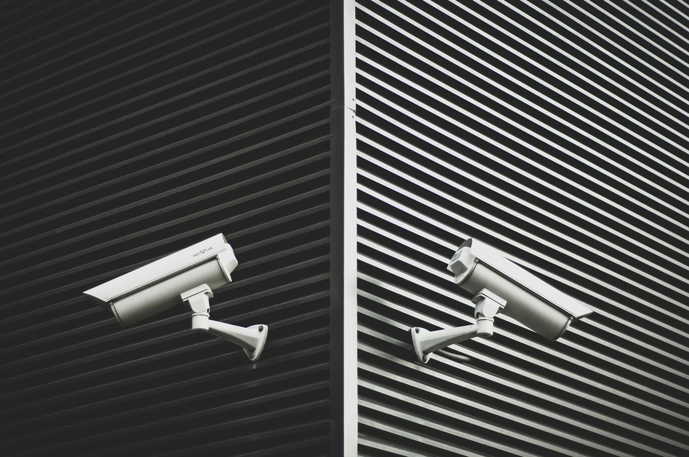 Security cameras on a wall